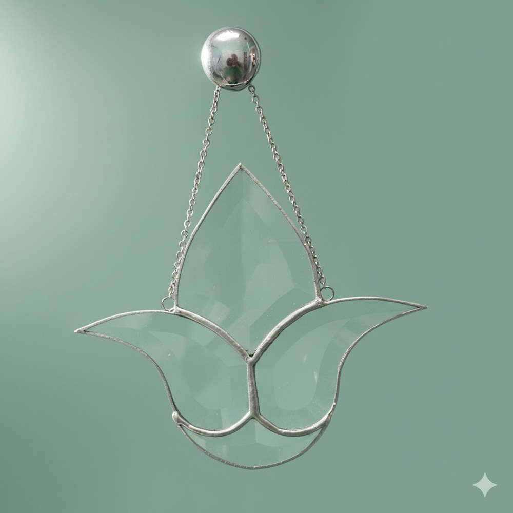 Vtg. Beveled Lead Glass Lotus Flower Suncatcher - Prism Window Hanging 7.5"